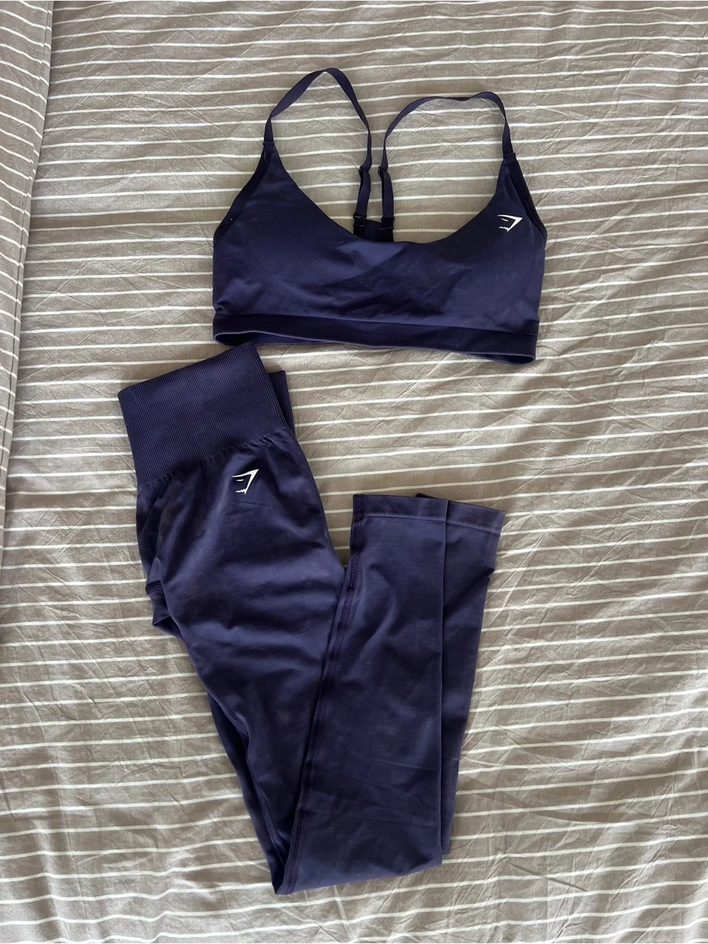 Gymshark Navy Purple Matching Workout Set – Sports Bra + Leggings